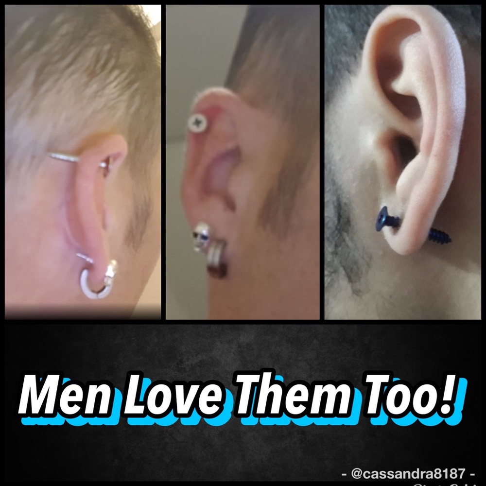 Silver Screw Earrings - Picture 3 of 4